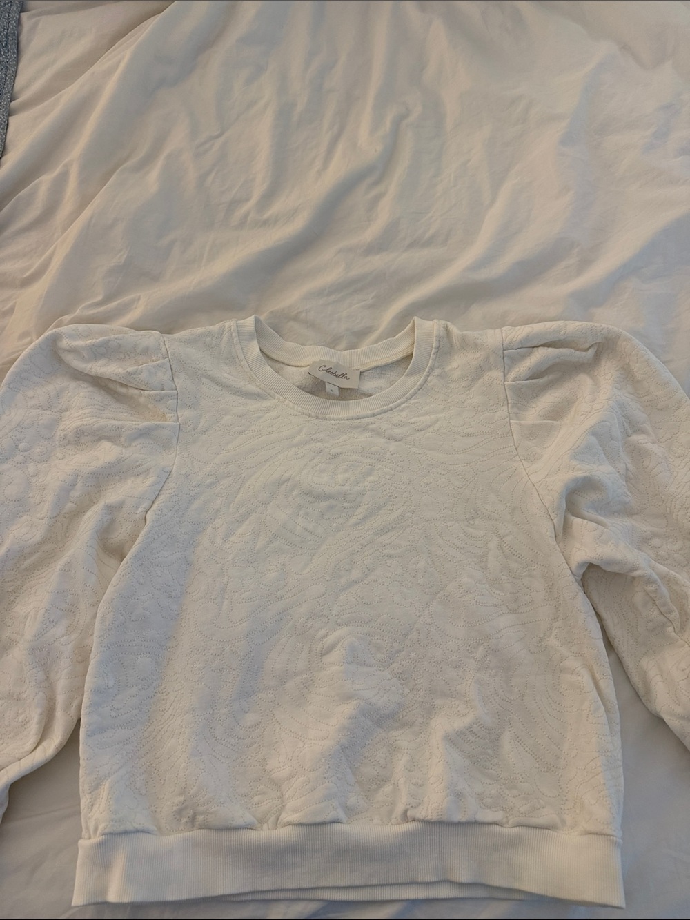 Cleobella White Textured Puff-Sleeve Sweatshirt